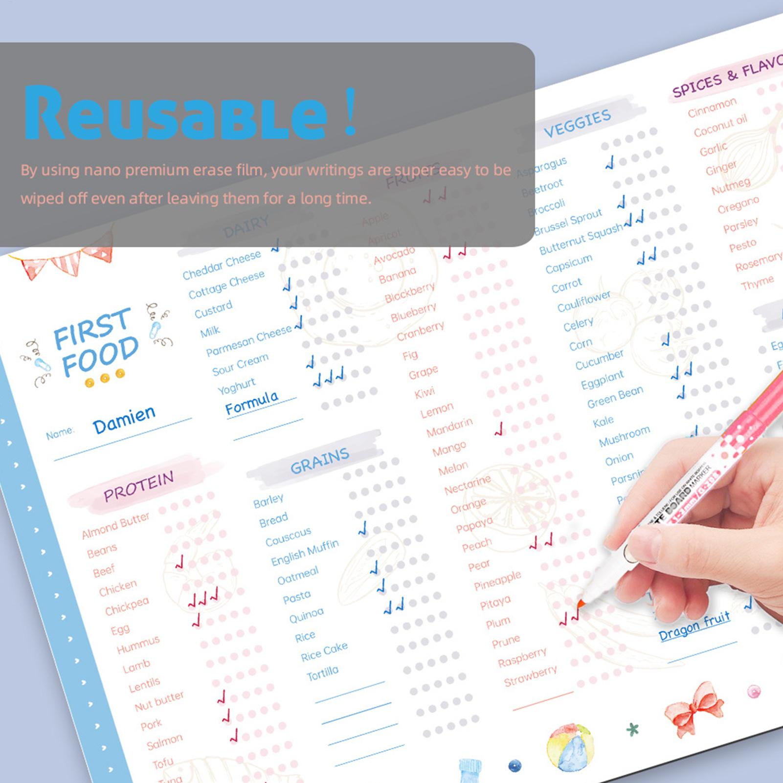 Baby Food Menu - Baby-Erstfutter-Checkliste Magnetischer Wiederholbarer Baby-Fütterungs-Tracker Essentielles Abstillungs-Hilfsmittel