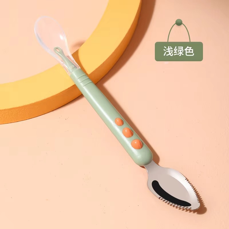 Baby Food Menu - Doppelkopf-Babylöffel aus Silikon und Edelstahl, Obst-